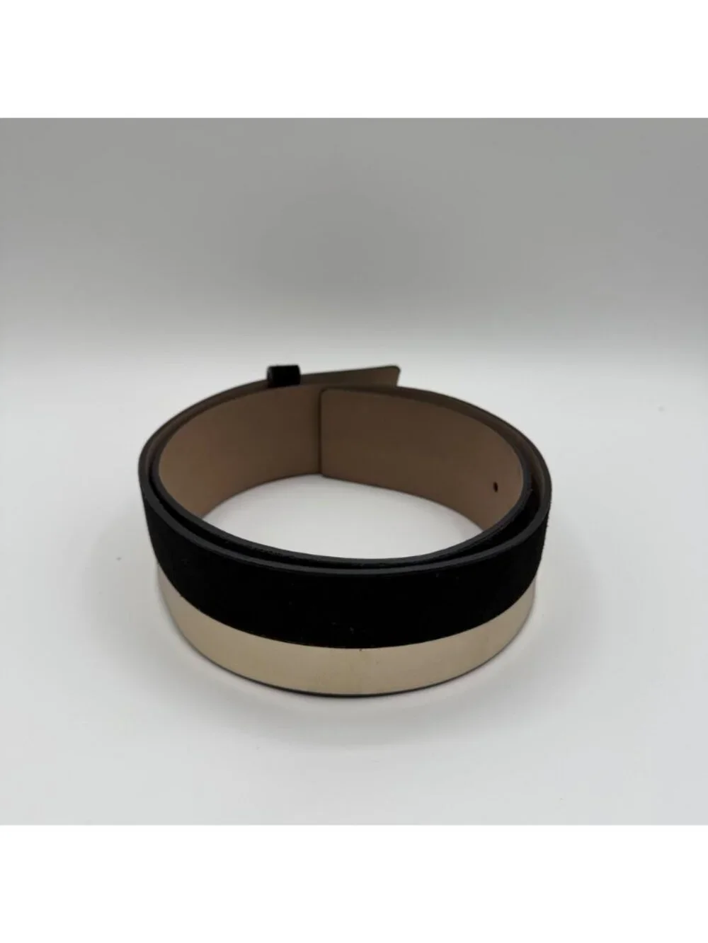 Ann Taylor Black & Metallic Genuine Suede Leather Wide Belt Size M / L